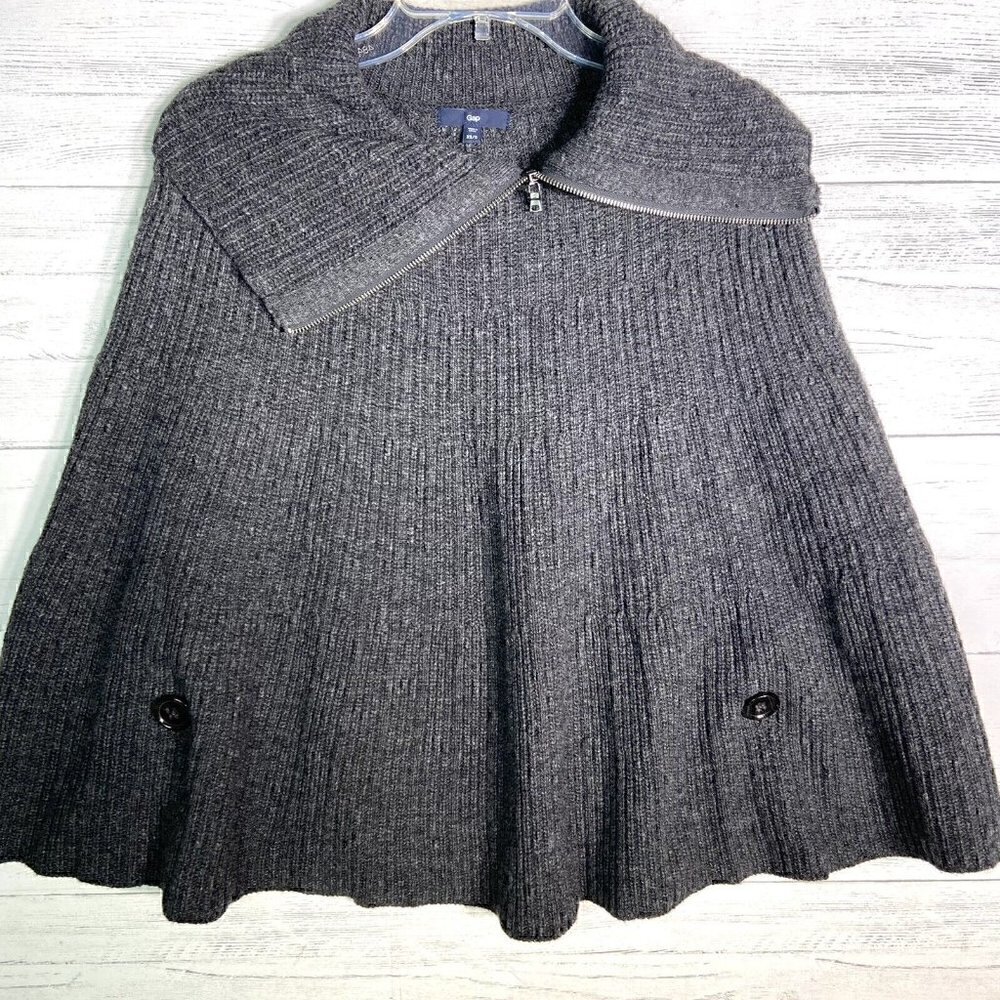Gap Gray Wool Blend 1/4 Zip Sweater Poncho Cape Women XS/S